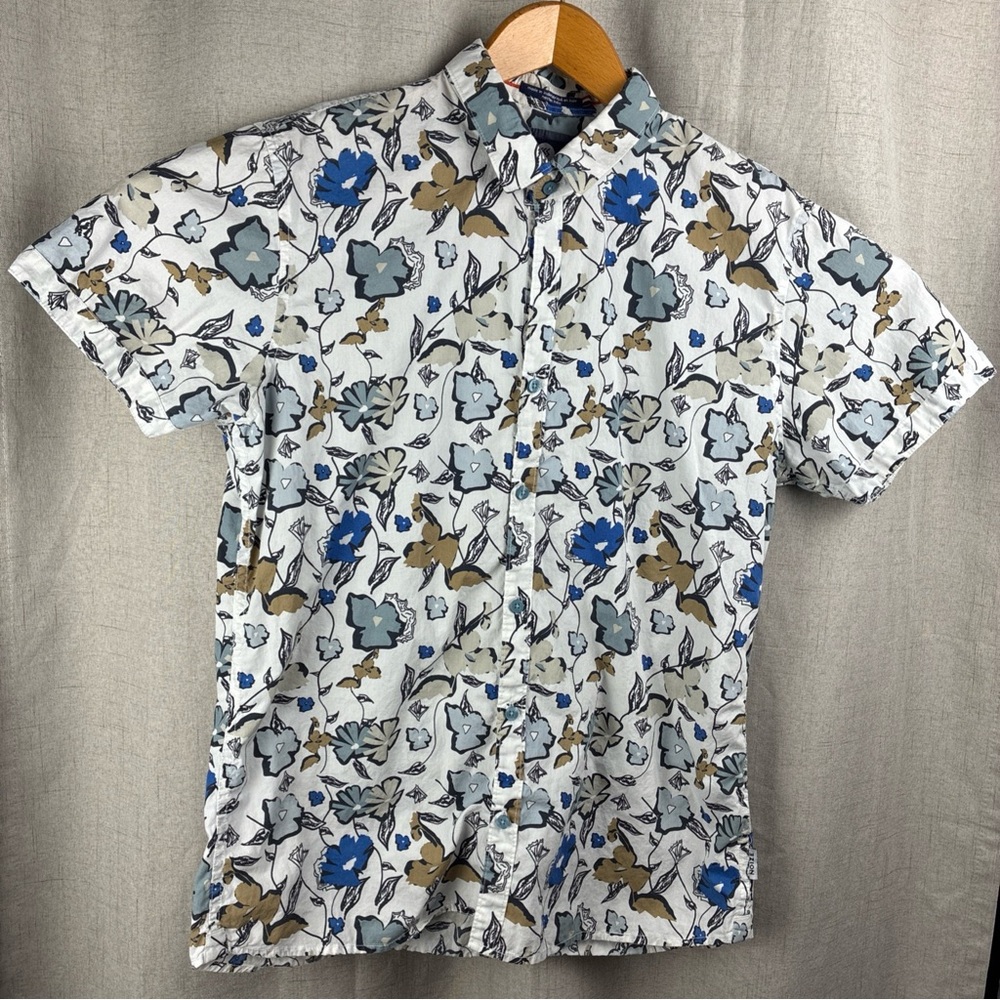 Noize Mens AMSTRDM Floral Shirt White Sage Blue Shirt Urban Ethical Fashion L XL
